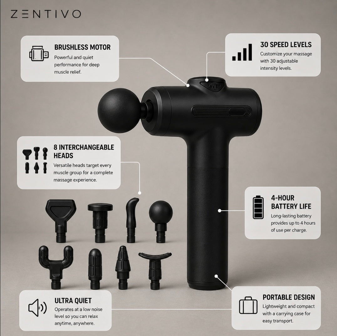 Zentivo PulseRecover™ Massage Gun — Deep-Tissue Percussion