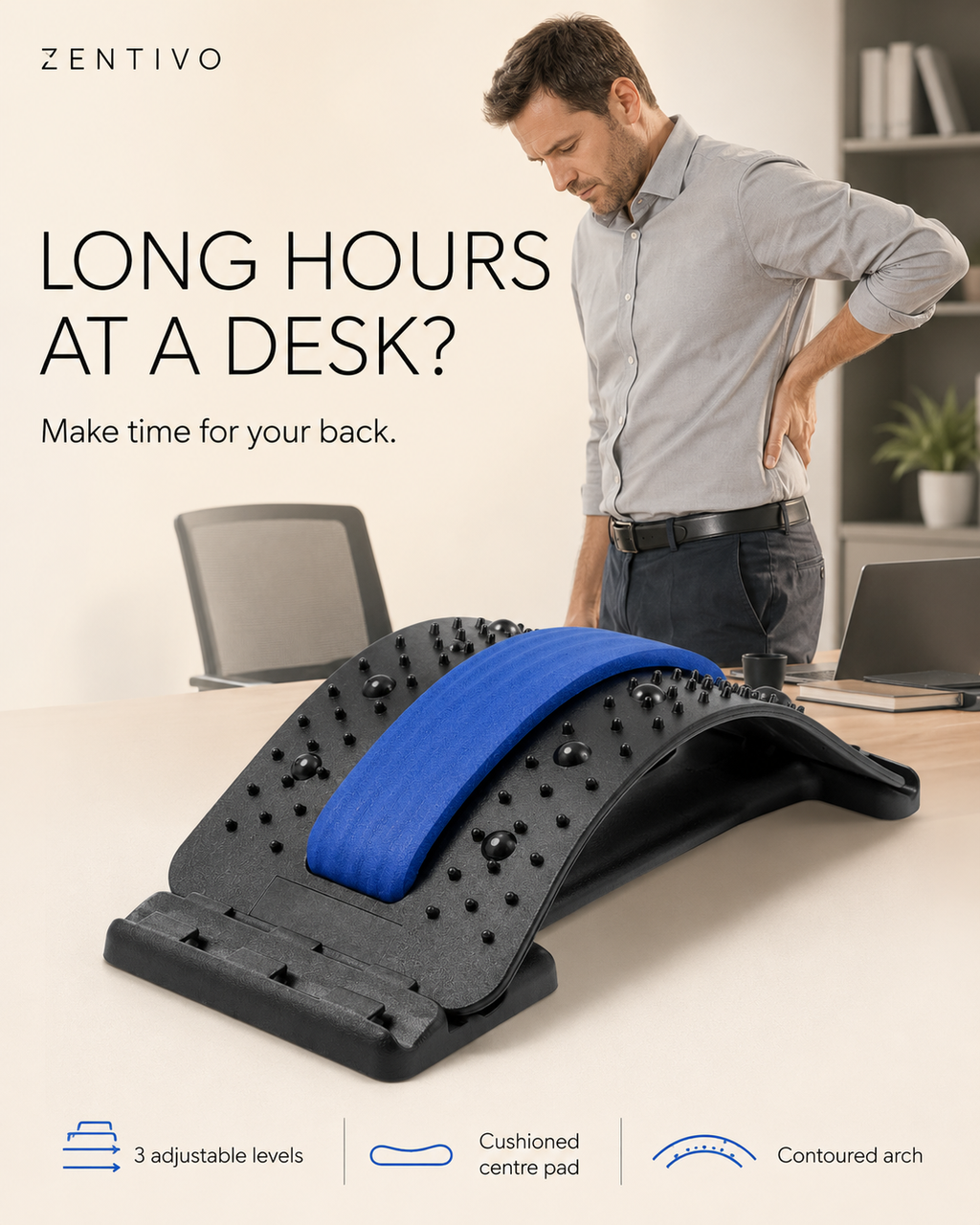 Zentivo SpineRelief Back Stretcher — Adjustable Decompression Support