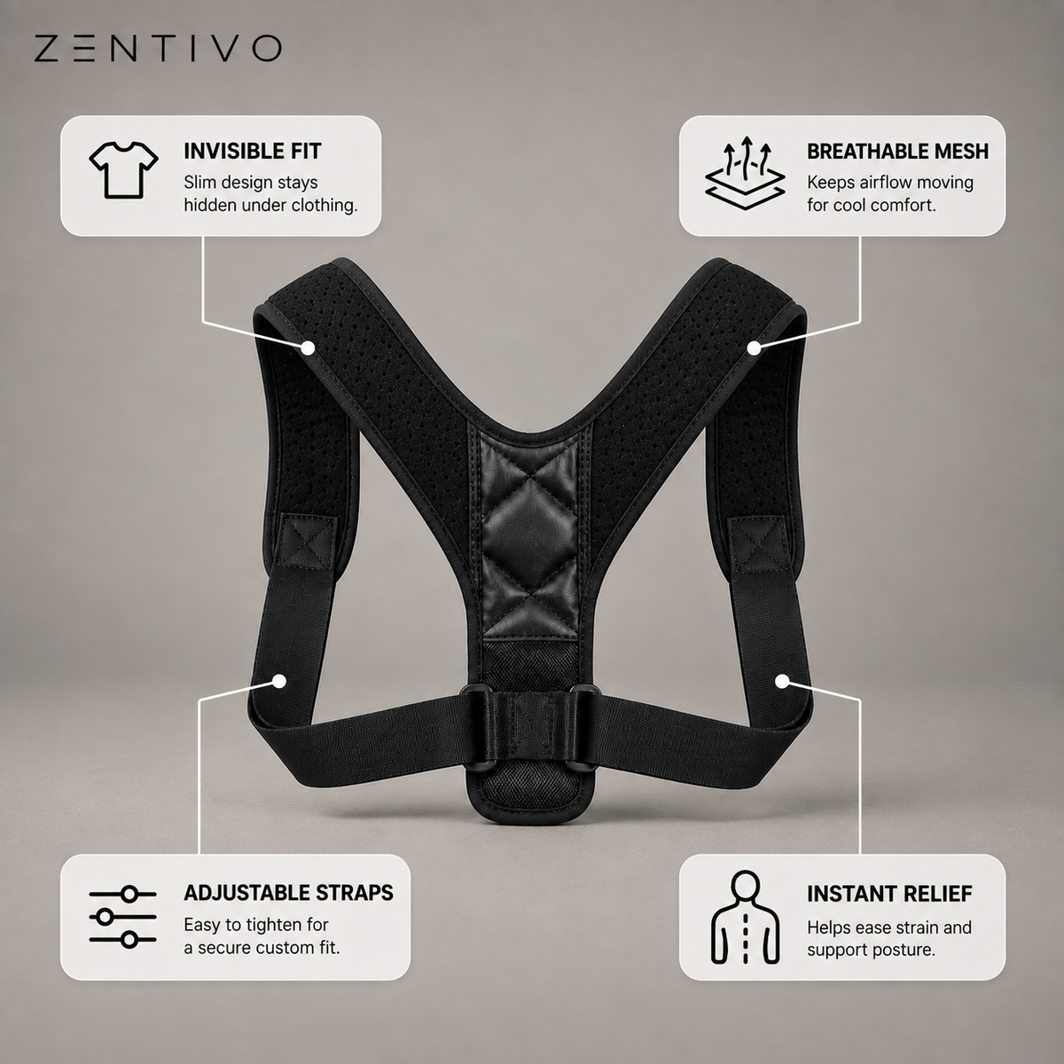 Zentivo AlignPro™ Posture Corrector — Invisible Mesh Support