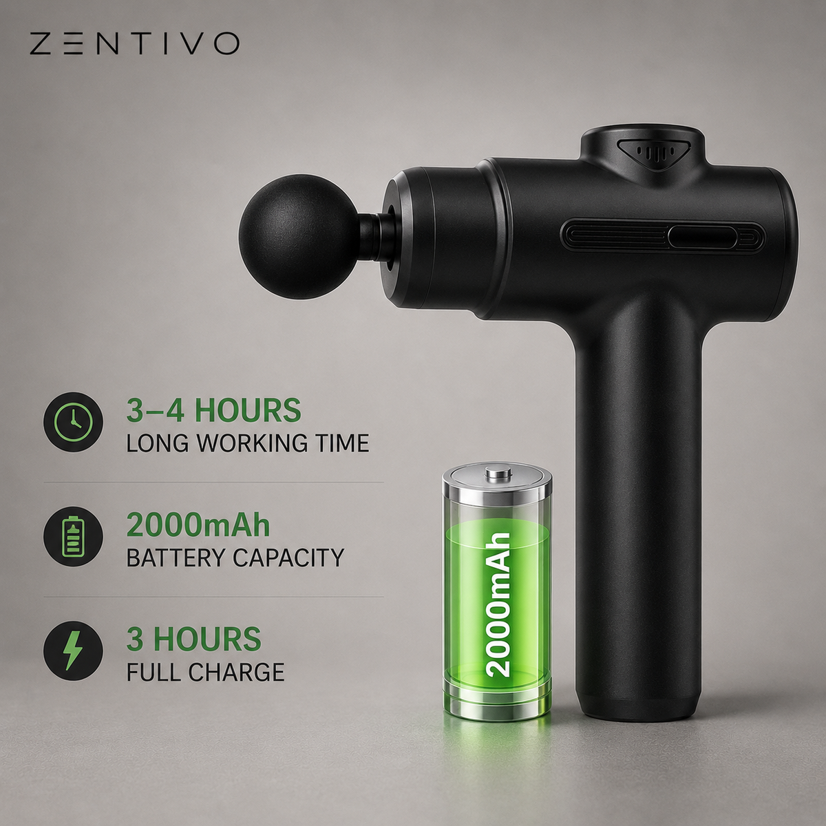 Zentivo PulseRecover™ Massage Gun — Deep-Tissue Percussion