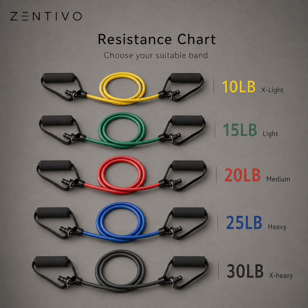 Zentivo PowerTube Resistance Band — Five Progressive Levels