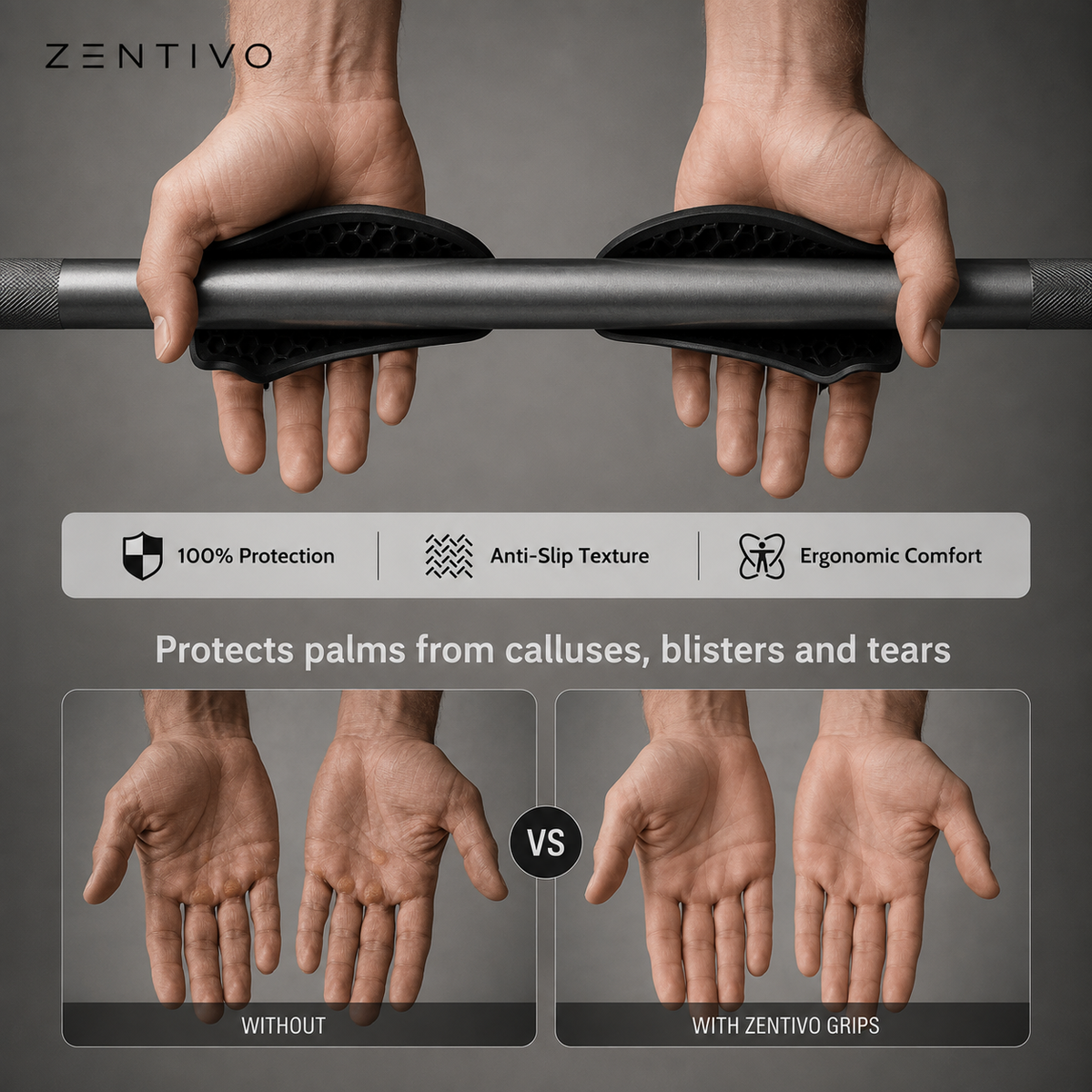 Zentivo PalmShield Workout Grips — Ergonomic Lifting Pads
